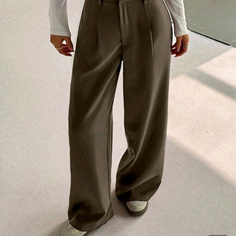 SHEIN Olive Wide Leg High Waisted Trousers